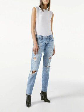 NWT Frame Le Garcon Distressed Beldon Jeans 25 Mid Rise Blue Light Wash